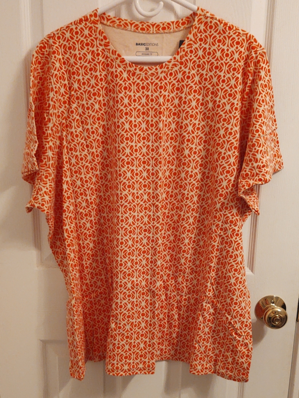 Basic Editions Orange Geometric Short Sleeve Tee - 3X